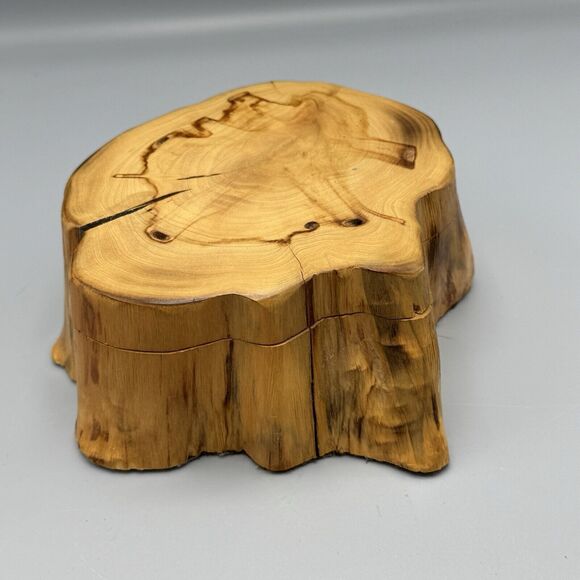 Vtg Hand Carved Tree Stump Trinket Box Removable Lid Mancave Cottagecore Deer - Picture 9 of 15